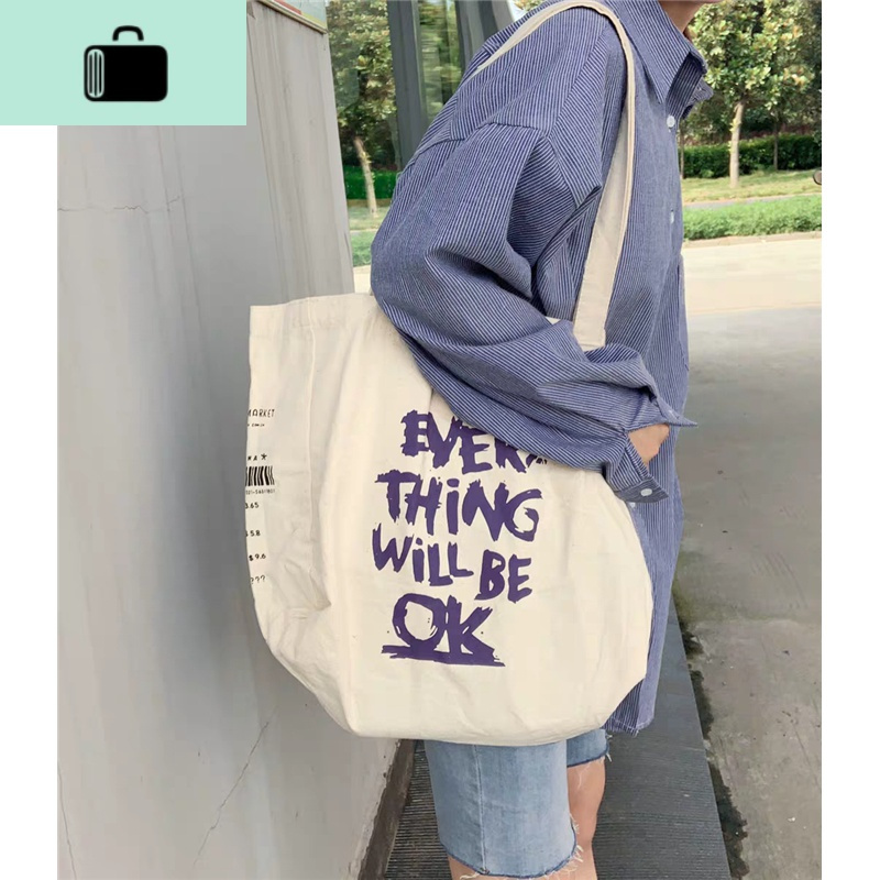 chic日韩系慵懒风百搭款单肩帆布袋手提超大容量女学生书包包NEW LAKE 白色女士单肩包