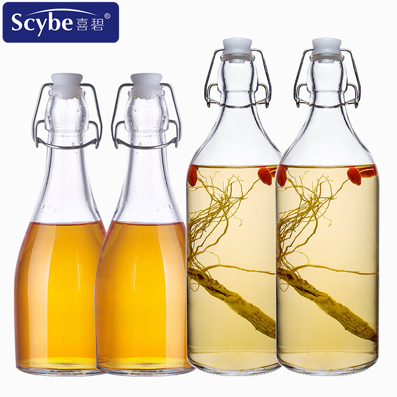 scybe喜碧密封玻璃瓶酿酒瓶红酒瓶橄榄瓶泡酒带盖白酒瓶空瓶油瓶500mlx2+1100mlx2