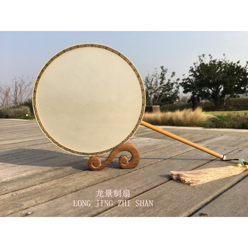 空白团扇绘画扇工笔熟绢绘画团扇熟绢绢宫扇手绘团扇古风团扇 三维工匠 腰圆黄玉竹扇柄扇子高清大图
