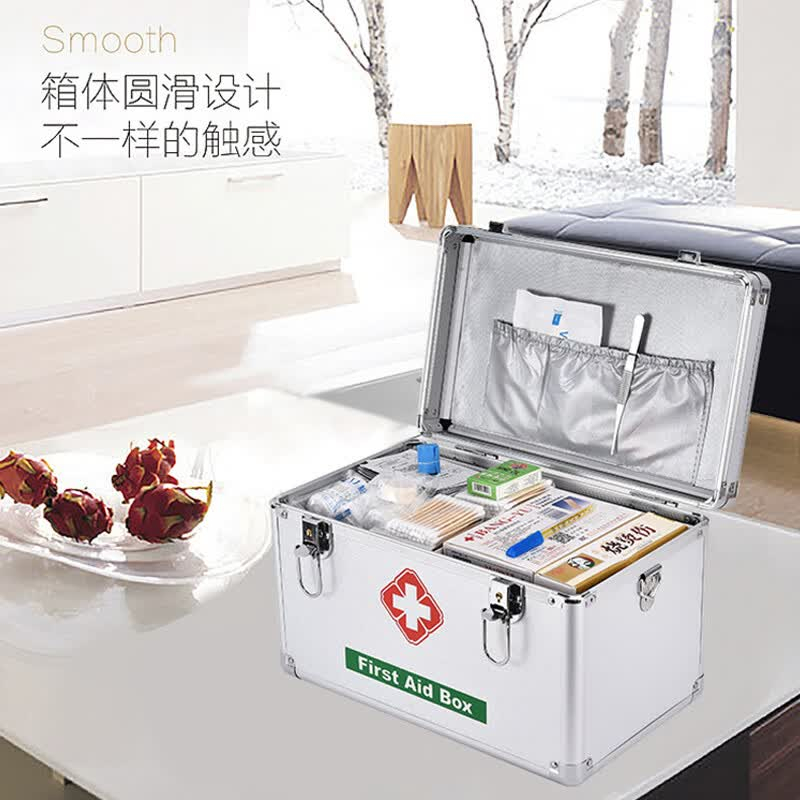 酷博睿(coobery)药箱多层急救箱铝合金医药箱 大容量收纳保健药箱[16寸银色+企业套装(一套)]高清大图