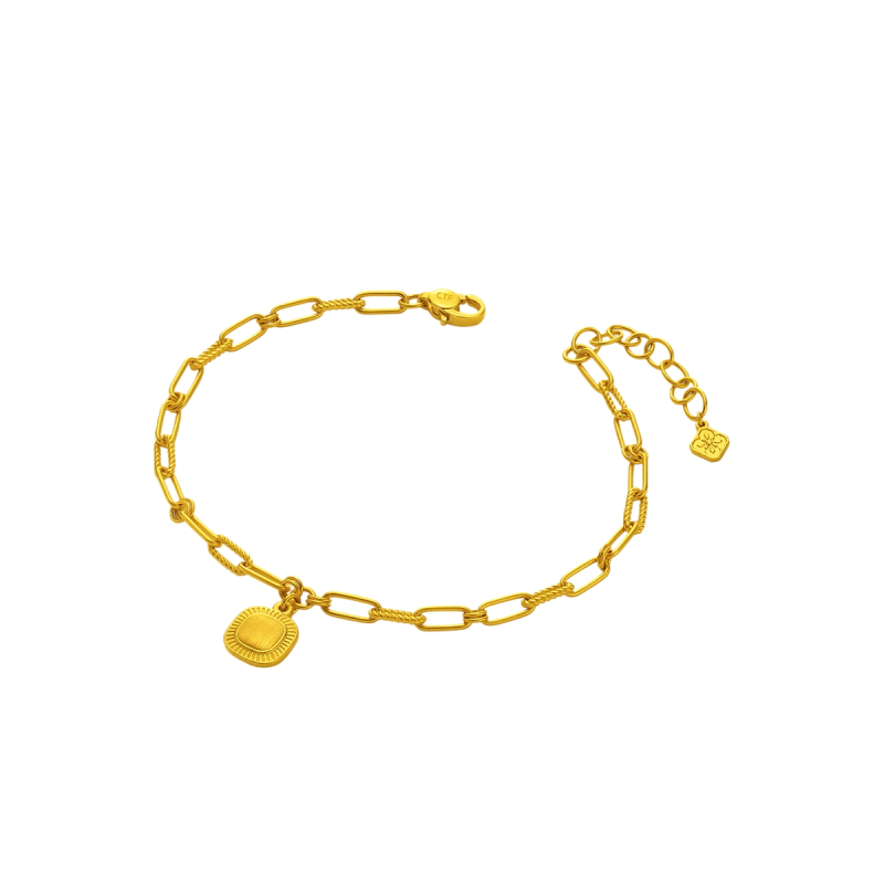 周大福流金岁月系列复古小面包足金黄金手链女工费920计价f232585520