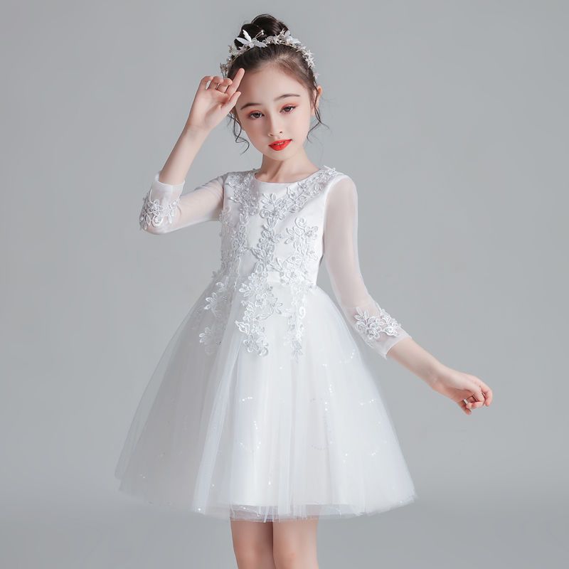 公主裙女童春夏新款礼服儿童蓬蓬裙洋气花童礼服小主持人钢琴演出白色