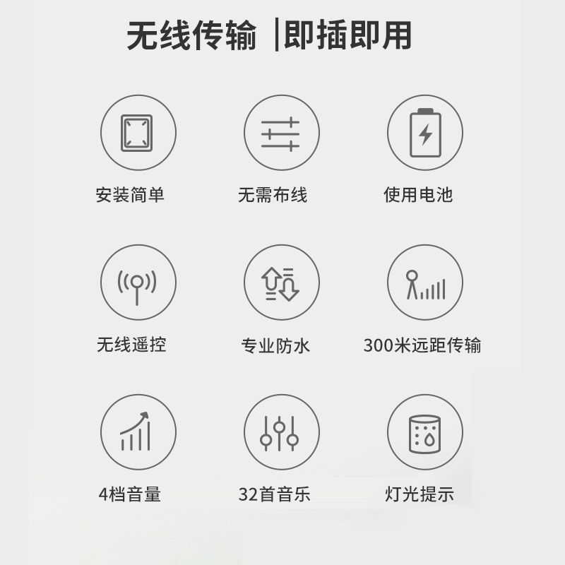 无线家用电子铃超远距离遥控一拖一拖二电子遥控呼叫铃 A600白:2主机+1按钮