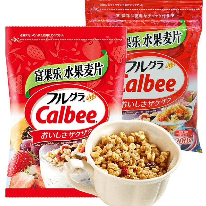 日本进口calbee牌富果乐水果麦片200g*2袋营养麦片早餐代餐即食冲
