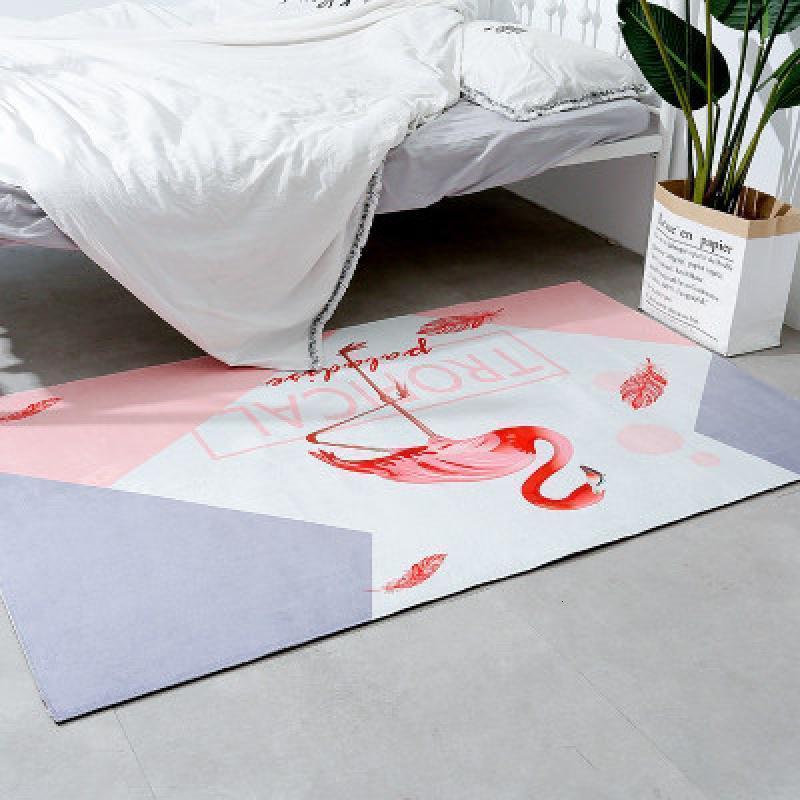 家柏饰(CORATED)北欧地毯卧室客厅垫满铺房间床边茶几沙发可定制长方形地垫 粉色羽毛火烈鸟（水晶绒） 100CM×160CM（床边垫送同款门垫）