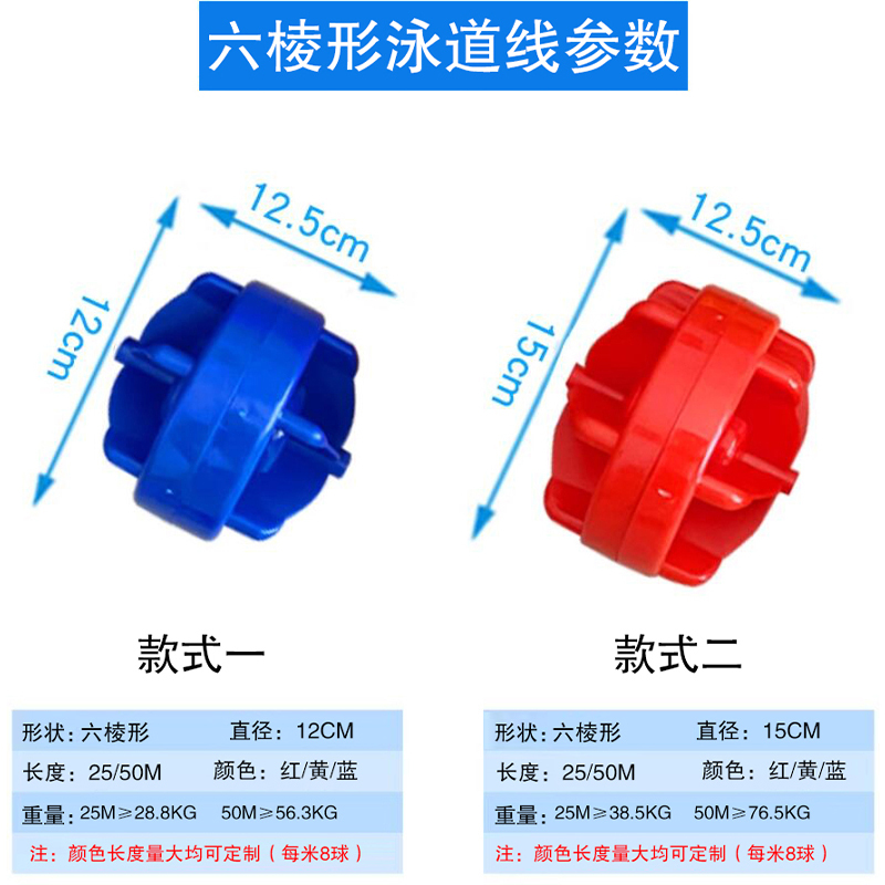 群泰(Quntai)游泳池泳道线水线分水线比赛线 泳池分道线六棱型直径12cm/长25米