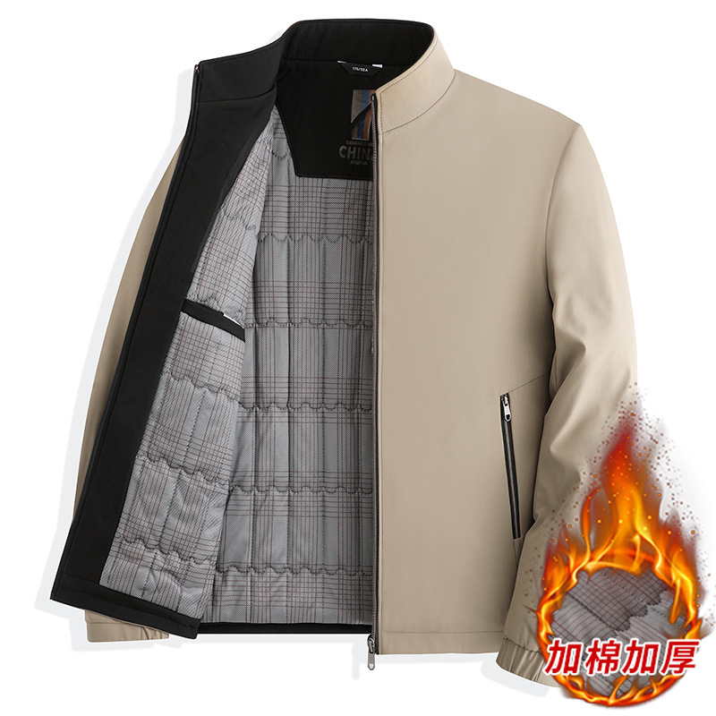 棉服男秋冬季新款加棉加厚中年商务休闲爸爸装立领夹克外套男高清大图