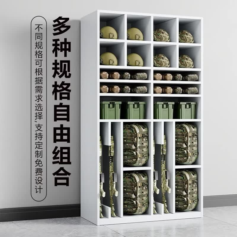 妍苒 营房家具钢制装备柜单兵多格存放柜战备救援物资器材分类储物柜上四格灰白 单人灰白色(款式2)高清大图