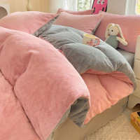 冬季加厚牛奶绒四件套牛奶绒珊瑚绒床单被罩双面法兰绒床上三件套_920 2.0m床单四件套被他2.2*2.4m床单2.45*2.5m 纯色-豆沙灰