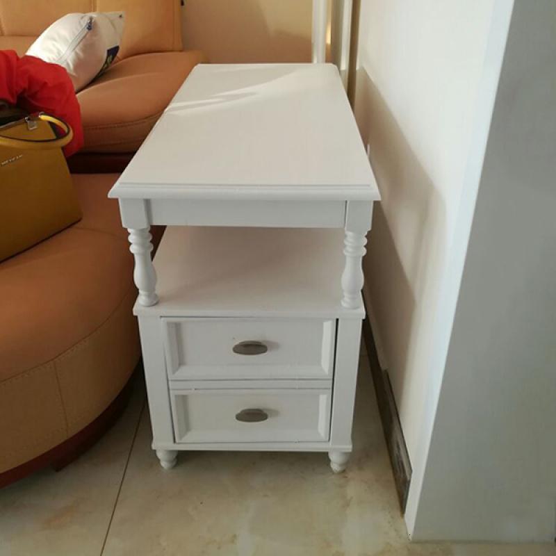 森美人美式沙发边几角几客厅小茶几边柜储物柜置物架边桌床头柜小桌子 白色圆柱单抽（90*40*60）