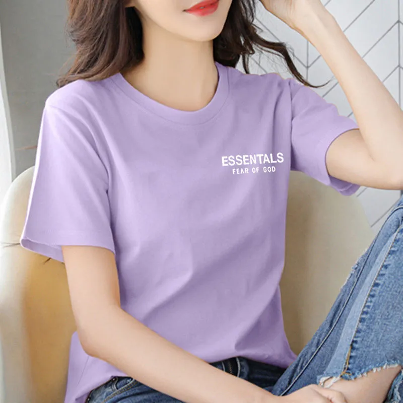 白色纯棉短袖t恤女2022年新款夏季上衣宽松韩版百搭学生ins潮女装印花T恤打底衫HOUQIYE