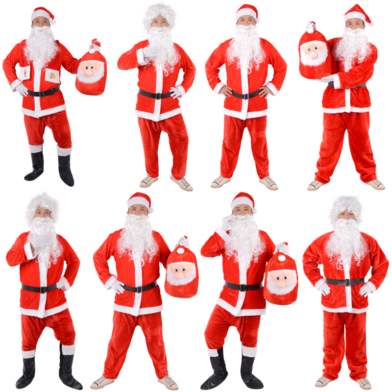 金丝绒圣诞老人服装圣诞节老爷爷衣服套装服饰圣诞老公公装扮服男