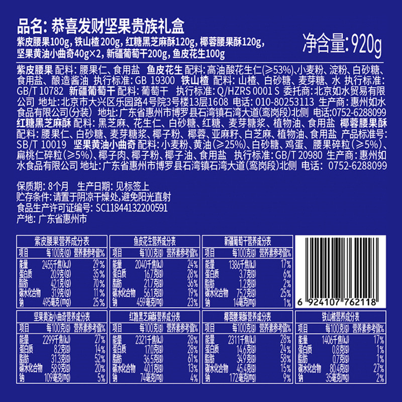 如水坚果 恭喜发财坚果贵族礼盒 920g高清大图