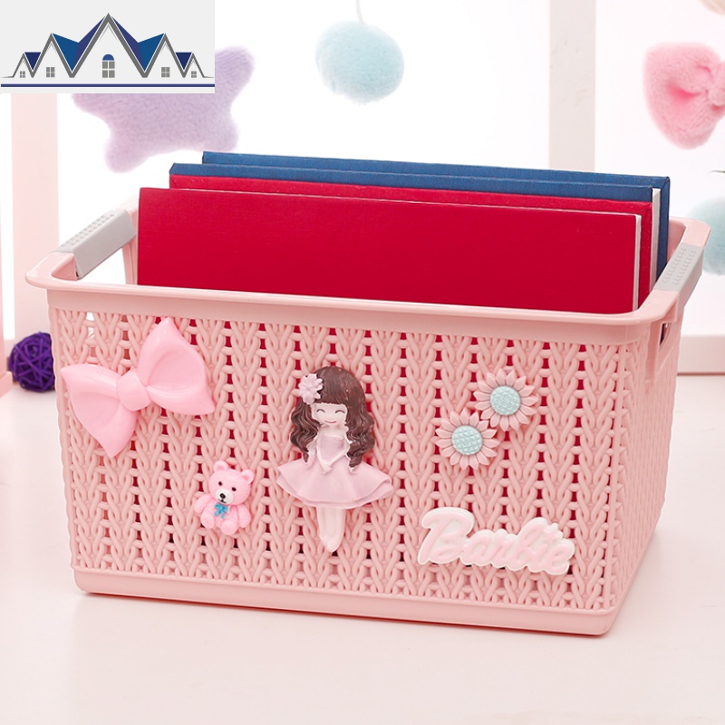 创意卡通居家食品收纳篮衣柜收纳筐厨房桌面浴室收纳盒 三维工匠 粉公主【小号】