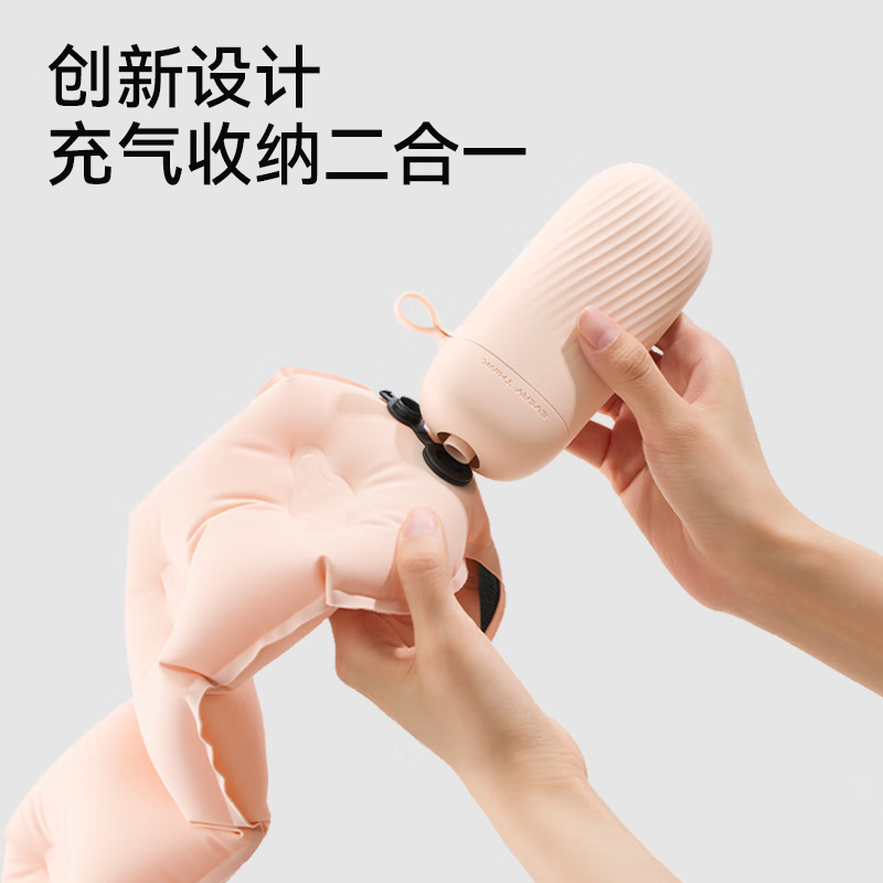 EVERYTHINK按压式充气u型枕出差旅行脖枕可折叠便携护颈枕长途出行颈托墨绿高清大图
