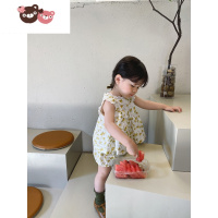 绿彩虹光女童夏日碎花背心娃娃衫短裤套装 允儿妈儿童夏季花边衬衫面包裤