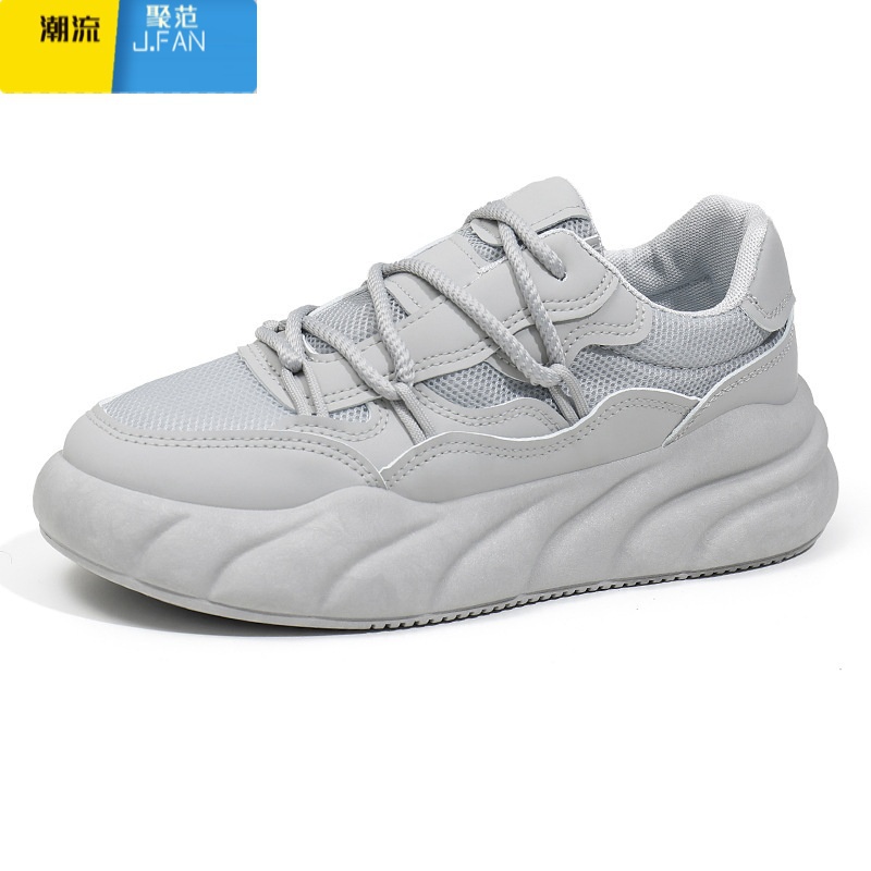 聚范纯黑色男鞋夏季透气2024新款网面运动鞋厚底防滑耐磨工作劳保潮0高清大图