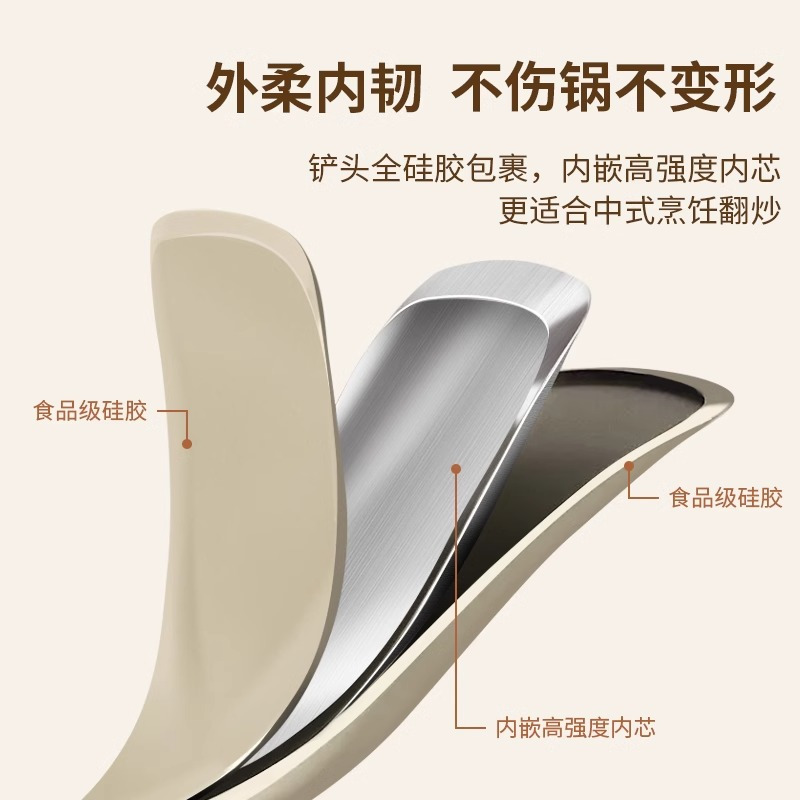 王麻子硅胶汤勺家用大号盛汤粥勺高档精致长柄硅胶勺子不粘锅8138高清大图