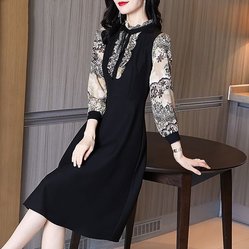 2021秋季新款连衣裙时尚大码宽松显瘦A字裙长袖荷叶边中长款裙子莎丞