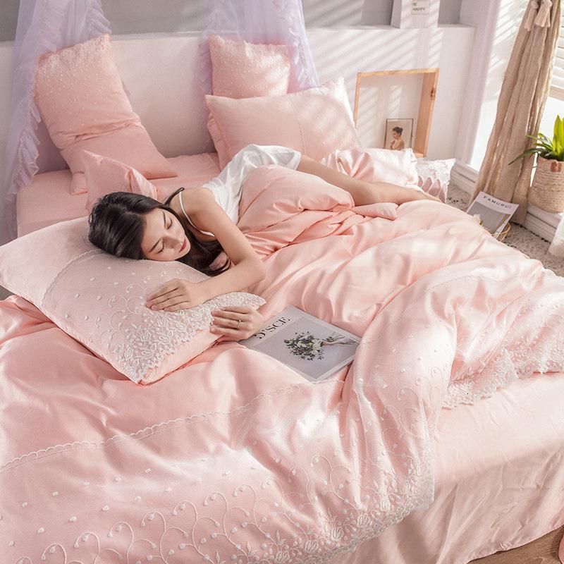 美帮汇天丝蕾丝四件套床上用品春夏天冰丝少女心公主风欧式丝滑床单被套