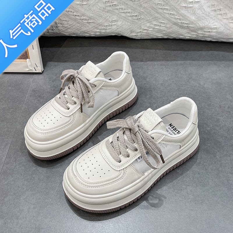 SUNTEK网面小白鞋女2023年夏季新款小众ins潮厚底百搭运动休闲板鞋图片