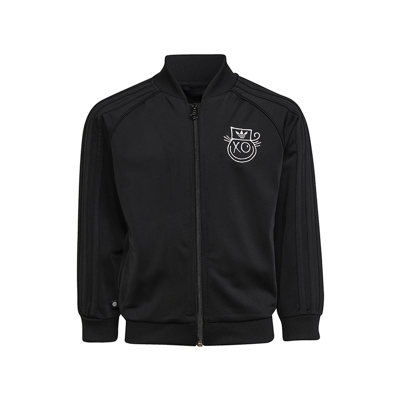 adidas originals 童装 Logo几何印花拉链夹克外套束脚运动裤运动套装 男童 黑色 HK9776