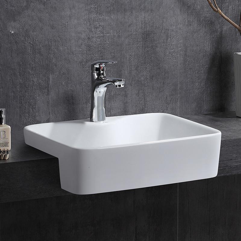 台上盆半嵌入式洗脸盆洗手盆 闪电客台中盆方形卫生间面盆 陶瓷半挂