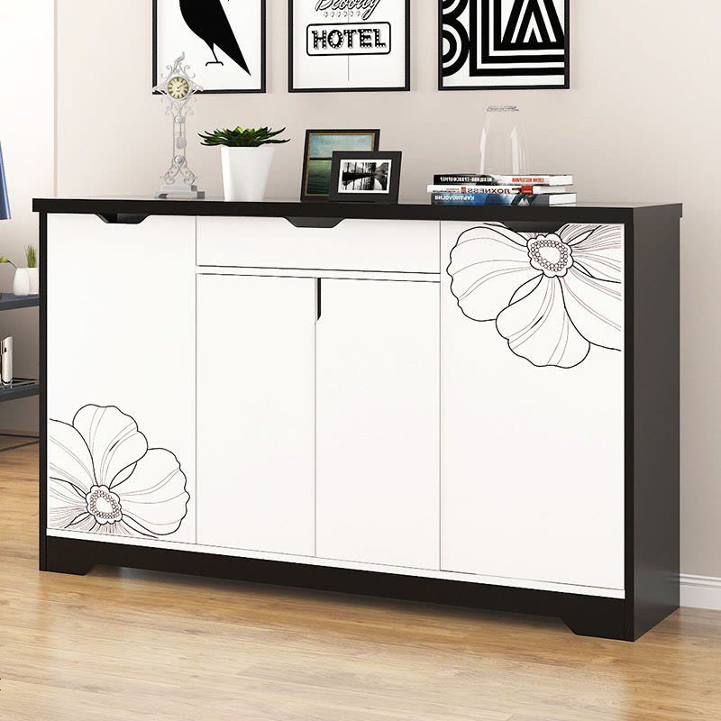 亿家达鞋柜简易鞋柜子鞋架木质木柜子储物柜玄关超薄简约现代鞋柜 140cm长 白框+欣欣向荣图片