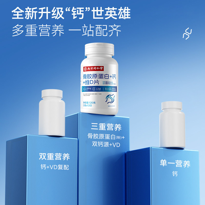 新人优惠 同仁堂骨胶原蛋白十钙十维d片中老年人搭氨糖软骨素钙片肽食用正品官方旗舰店高清大图