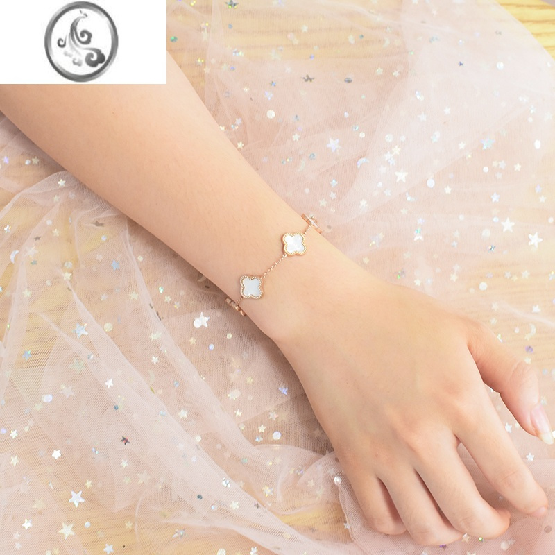 jimi韩版黑色四叶草手链女简约轻奢小众彩金玫瑰金钛钢手饰品学生