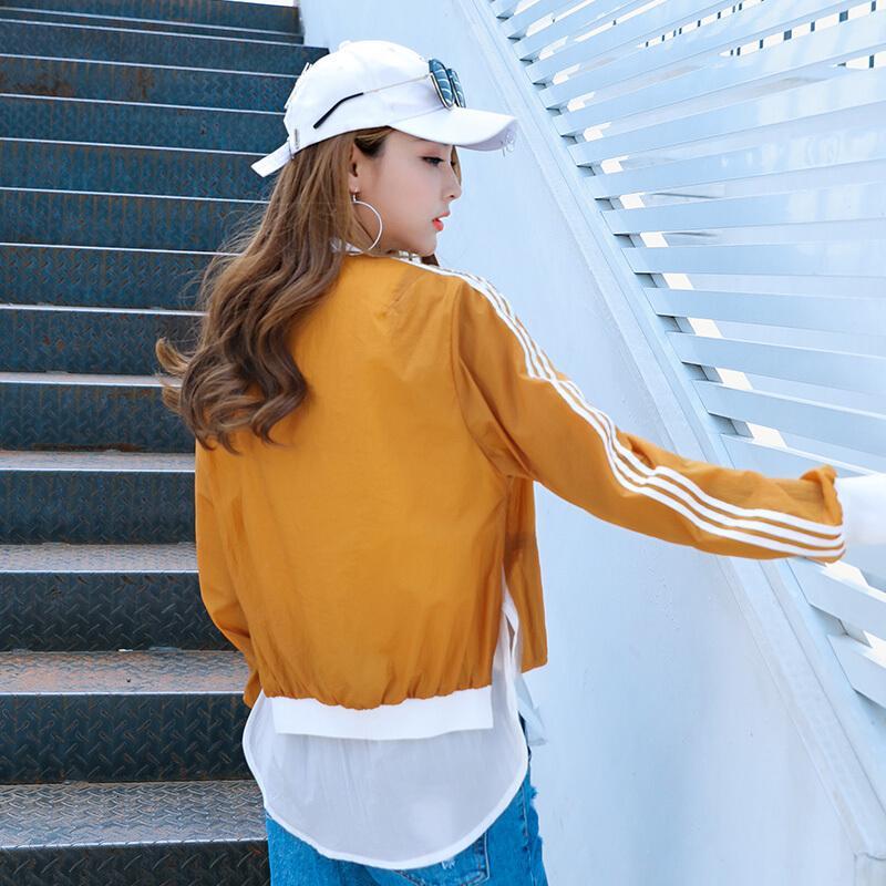 防晒衣女2018夏季轻薄假两件条纹棒球服凉爽透气防嗮衫短外套