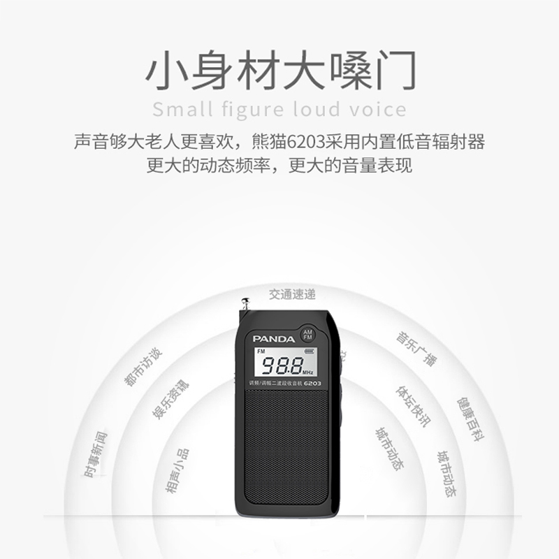 熊猫(PANDA)6203小型立体声充电插卡听戏收音机迷你便携老人袖珍随身MP3播放器立体声白色高清大图