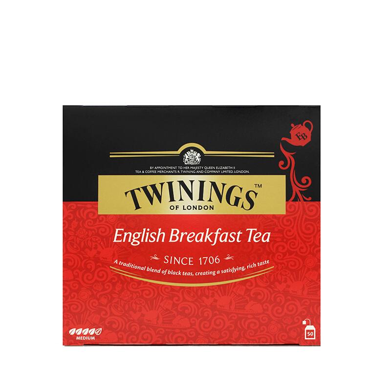 英国川宁(TWININGS) 英式早餐红茶100g袋泡茶包(2g*50包) 波兰进口茶叶饮品