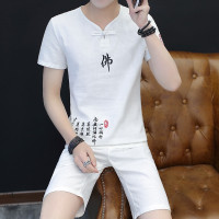 新款夏季男士短袖棉麻睡衣套装韩版中国风休闲家居服复古亚麻潮流夏装
