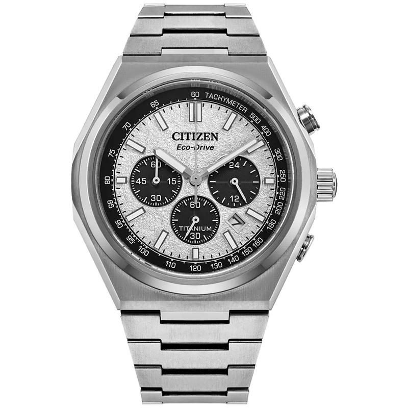 西铁城(CITIZEN)光动能钛合金男士石英计时腕表43mm防水耐刮蓝宝石镜面