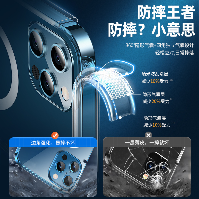 机乐堂明凯系列-磁吸壳iPhone12系列MagSafe磁吸壳透明硅胶正品12Mini/pro无线充全包防摔保护套