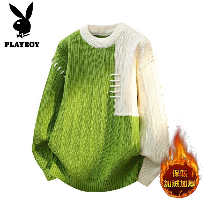 花花公子新款高品质2025年秋冬款圆领针织毛衣男 绿色 175