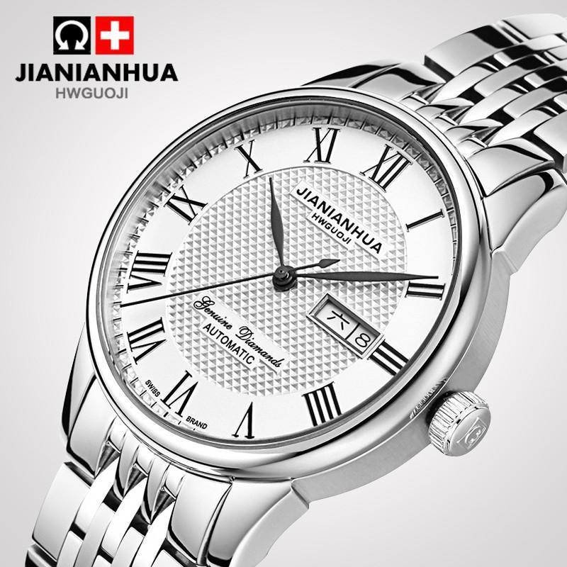 嘉年华CARNIVAL手表商务力洛克系列男士全自动机械表 男休闲时尚复古罗马大三针防水金属双日历男表腕表8605G双历款高清大图