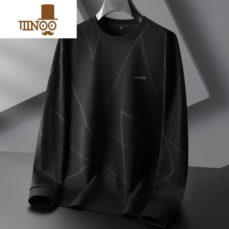 YANXU男士圆领运动卫衣加肥加大码棉质潮流秋季胖子宽松休闲长袖T恤衫高清大图