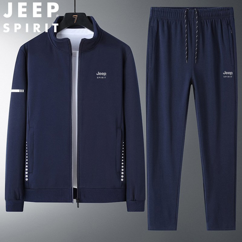 JEEP SPIRIT运动套装男秋季中年男装宽松休闲运动服 7198深蓝色（直筒） L