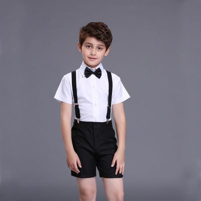 黑色短款 短袖短裤背带领结袜子 100 六一儿童演出服套装男女幼儿园校服朗诵表演服中小学生大合唱服装