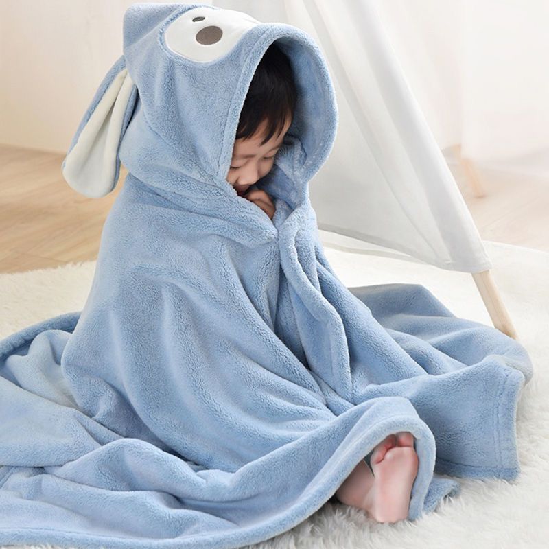 儿童浴巾全身可裹加厚婴幼儿斗篷速干吸水小孩洗澡专用浴袍 蓝色#可爱猴【加厚吸水速干】 90*150cm【5-15岁可穿】