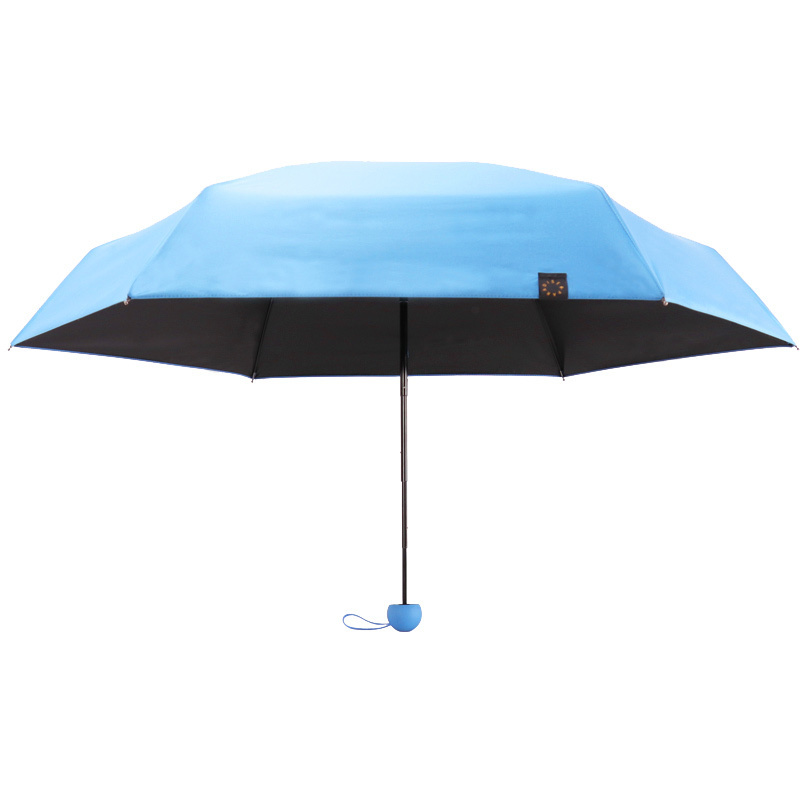 天堂伞 全遮光黑胶防晒迷你五折晴雨伞太阳伞遮阳伞胶囊伞 深蓝