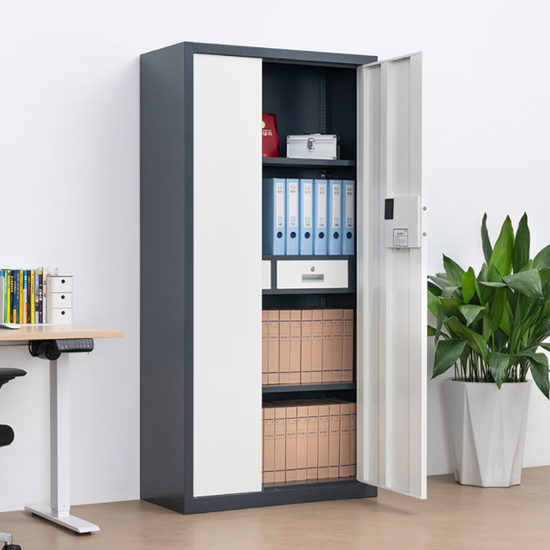 缑氏指纹电子保密柜钢制密码文件柜档案柜矮柜资料柜办公柜通门灰白色:钥匙指纹锁高清大图