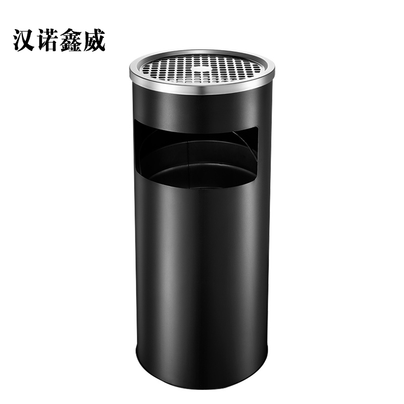 汉诺鑫威不锈钢圆形大号商用垃圾桶立式烟灰桶电梯口高档户外圆形黑色烤漆