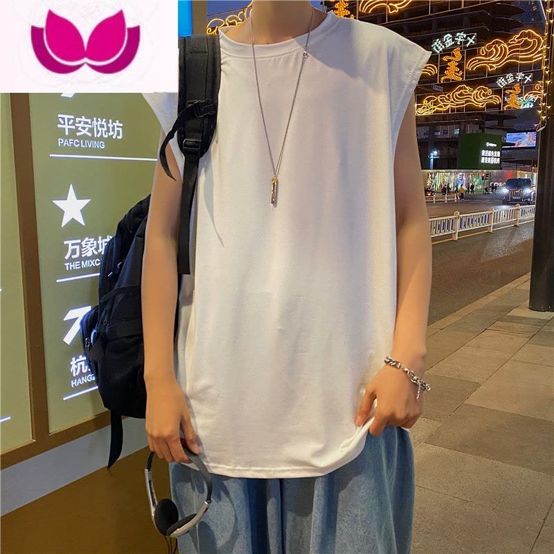 七斓夏季薄款坎肩背心男韩版潮流宽松纯色无袖t恤港风ins潮牌运动汗衫图片