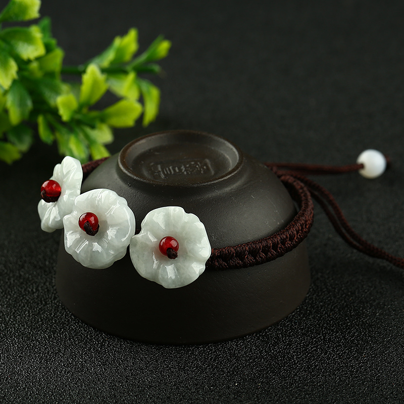 翡翠花朵手链编织手环女款民族风玉石手串饰品 带证书送女朋友七夕情人节礼物
