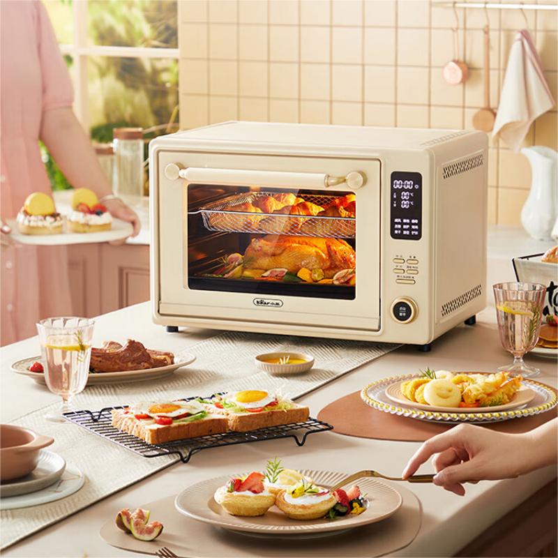 小熊(bear)家用多功能电烤箱40L大容量独立控温升级搪瓷内胆智能菜单热风循环烤炸一体 DKX-C40Y3洛可可棕/台