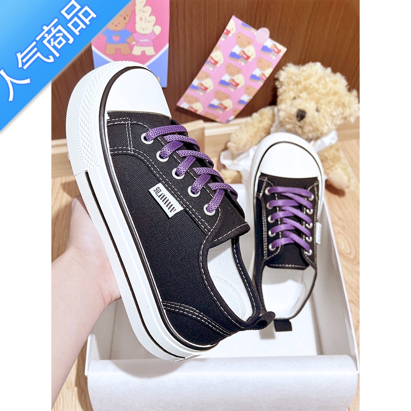 SUNTEK日系芒果头帆布鞋女春夏2023年季新款学生小白鞋奶呼呼休闲板鞋子高清大图