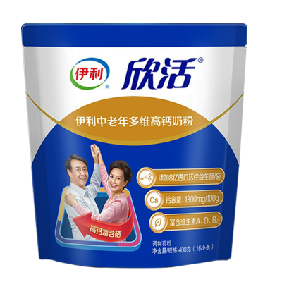 伊利欣活中老年多维高钙奶粉400克袋装成人奶粉早餐独立小包装16*25克(新老包装随机发货)